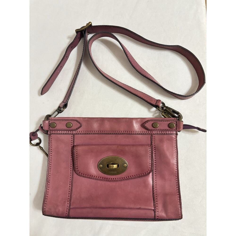 FOSSIL Maddox Vintage Leather Medium Crossbody Bag Purse Mauve Rose Pink